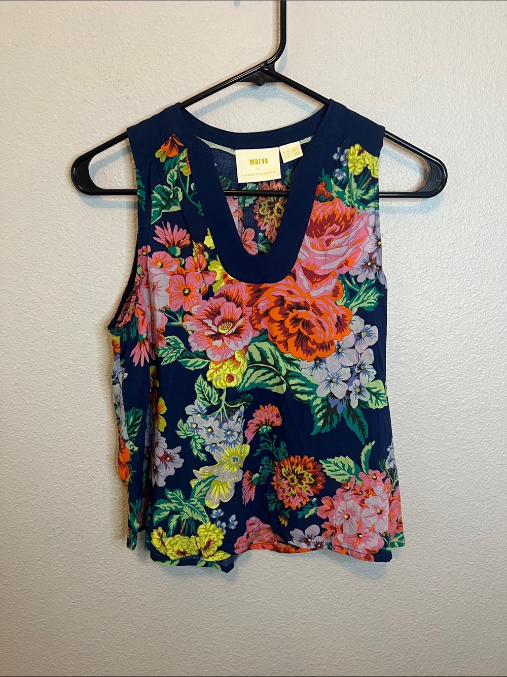 Maeve Floral Sleeveless VNeck Blouse Blue/Multi Size 0P